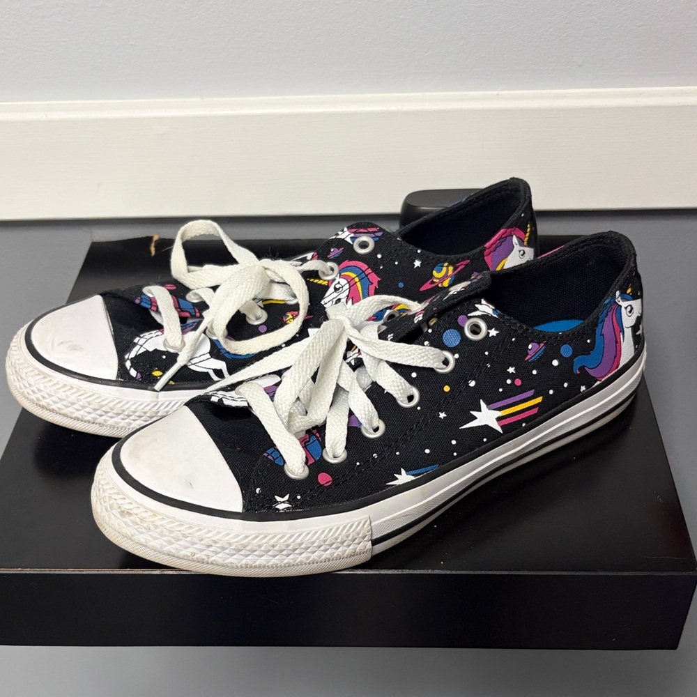 Converse Unicorn Low Top Sneakers - Black with Blue Insole and Multicolor Print